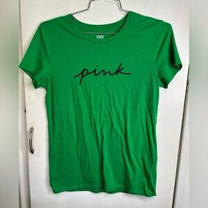 Victorias Secret Pink Green Logo Tee